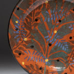 Falling Leaves . Available in 8 and 12 inch plates or 10 inch bowl. Shown with terracotta background, also available with olive, sage or black background.