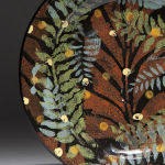 Falling Leaves . Available in 8 and 12 inch plates or 10 inch bowl. Shown with Black background, also available with olive,sage,terracotta or black background.